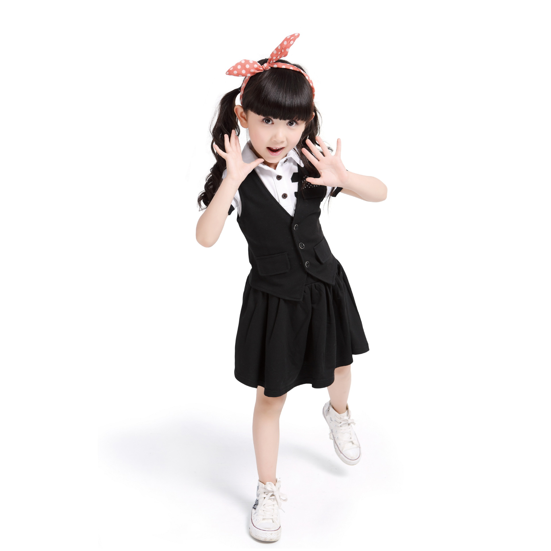 2014夏季韩版幼儿校服 儿童黑白系列园服 女款三件套装