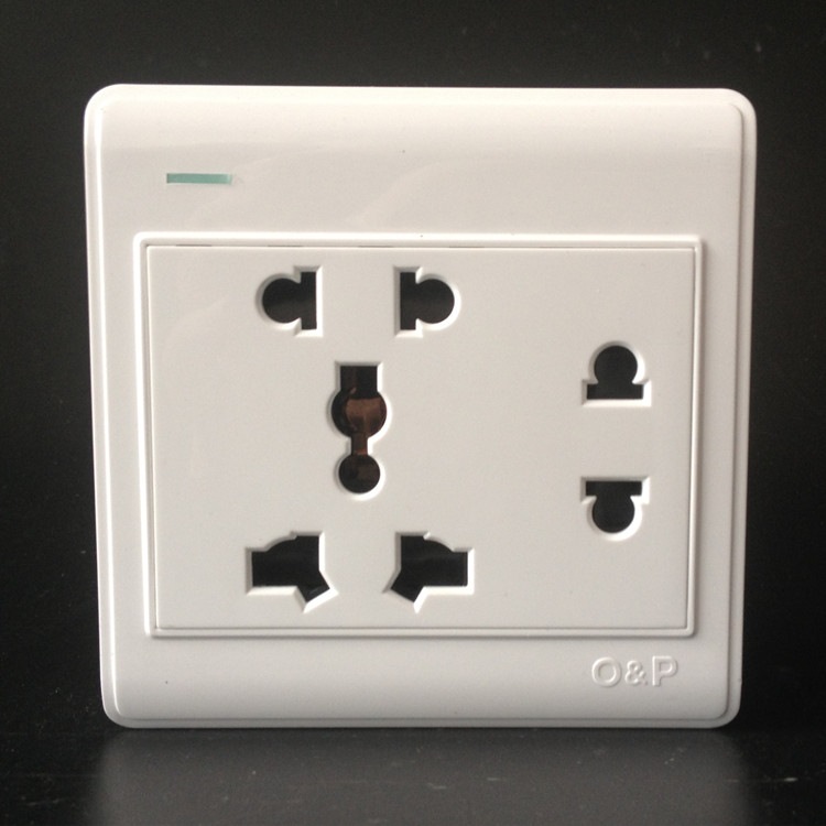 欧普正品专柜七孔插座面板86型高档白色二二三插多孔墙壁插座