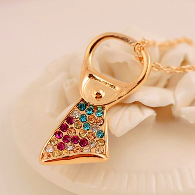 韩版饰品批发 时尚吊坠彩钻拉环项链 毛衣链 女