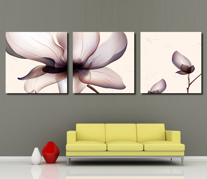 厂家直销蝶恋花玉兰花开喷绘画家居装饰画客厅卧室三联无框画