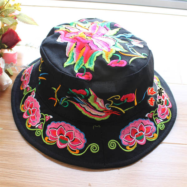 14新款 云南民族风刺绣帽 杨丽萍***爱帽子民族绣花帽子 盆帽