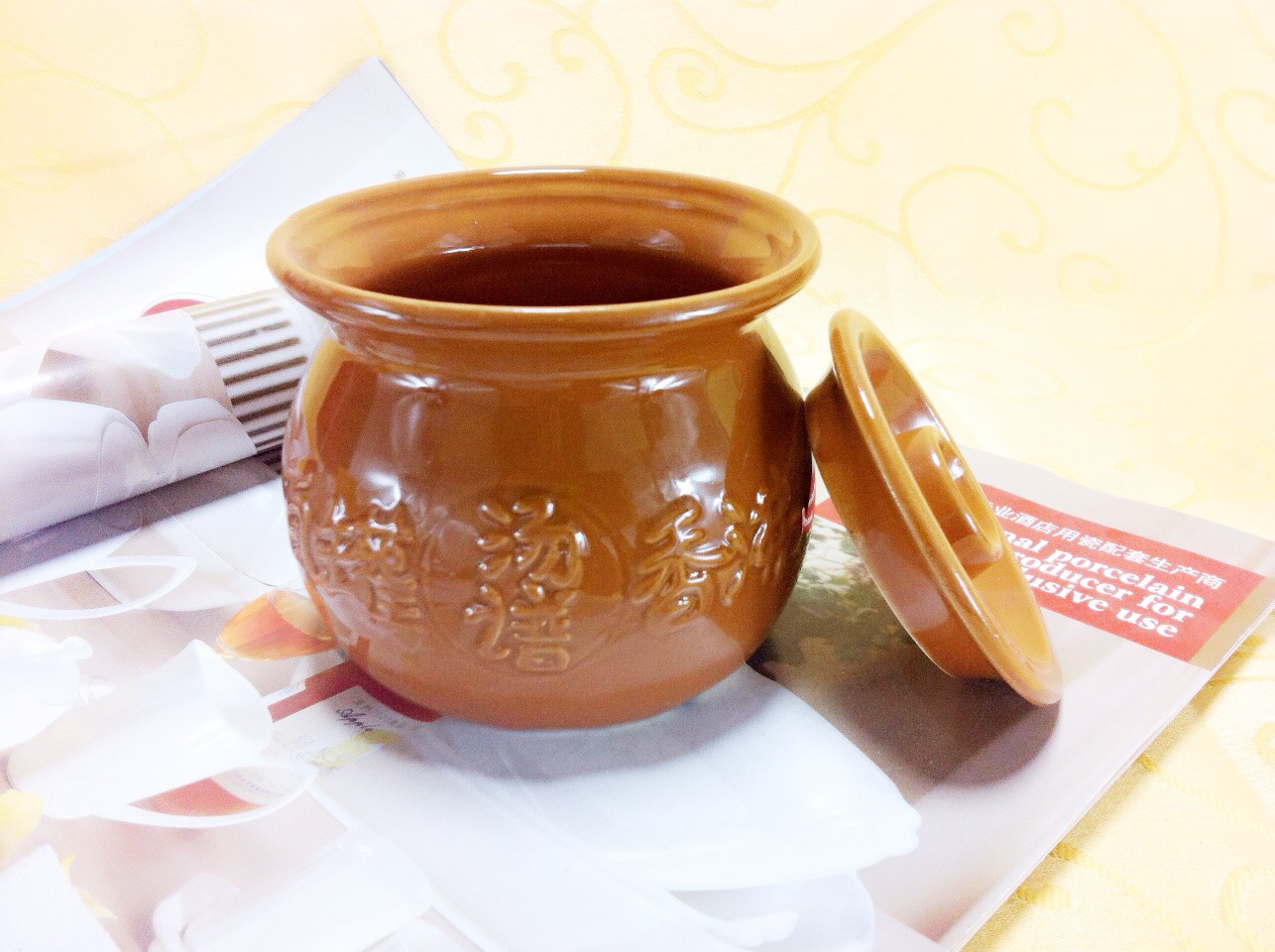 土陶 陶瓷炖盅 瓦罐 参盅 带盖汤盅 餐厅酒店宾馆用瓷 4寸养生盅