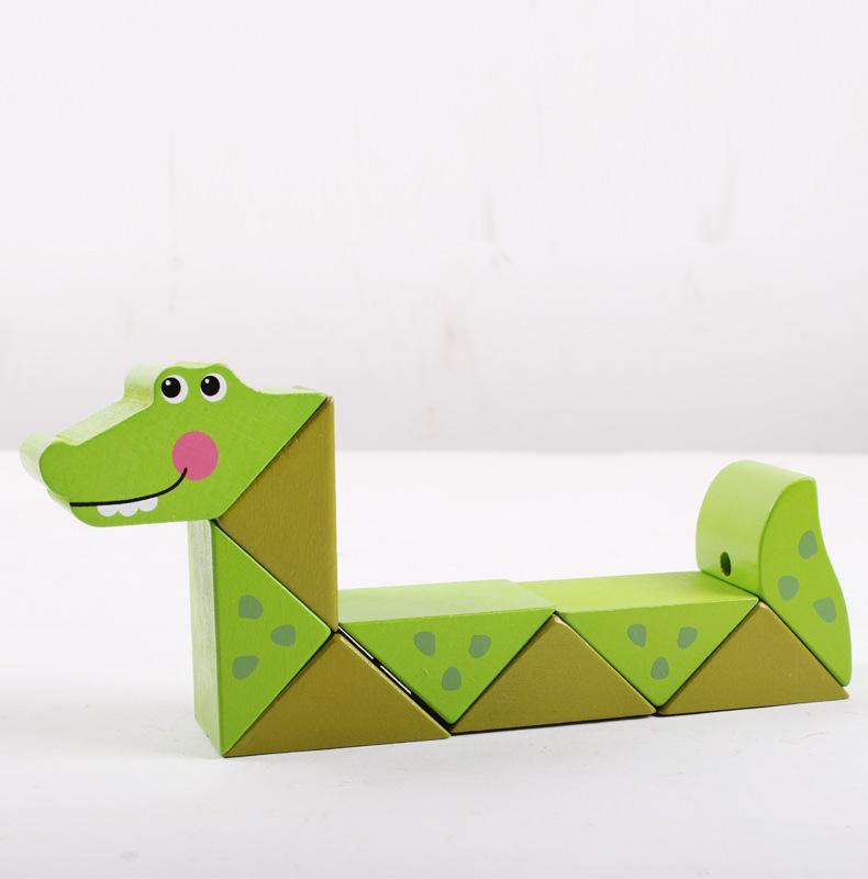 木制玩具可爱鳄鱼木制玩具 锻炼抓取 随便扭动 百变扭扭