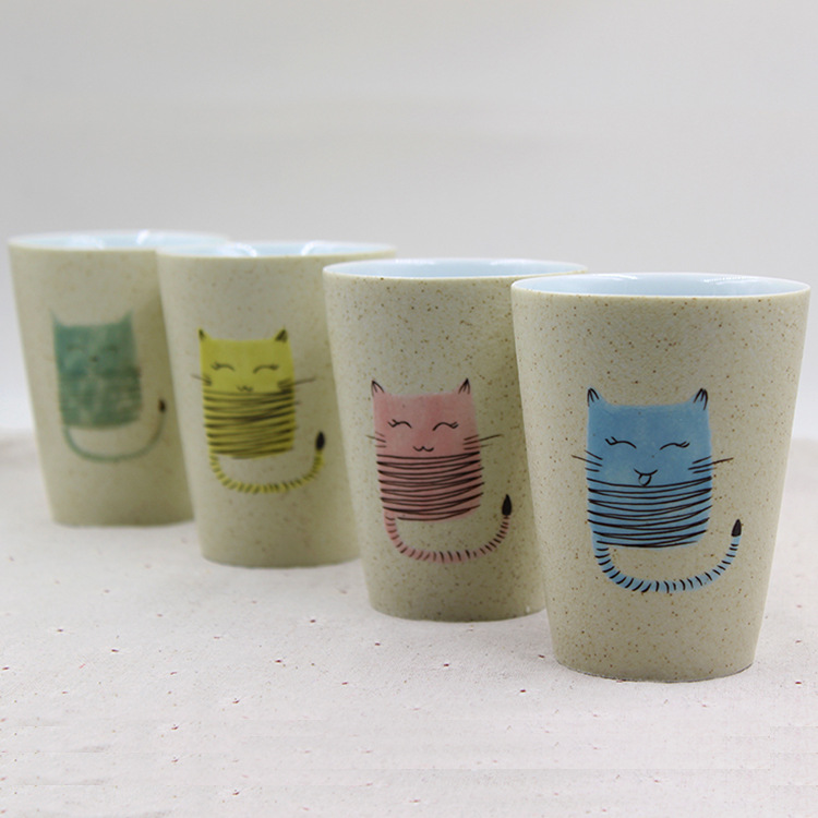 景德镇手绘珍珠釉陶瓷杯 卡通图案杯子 猫咪水杯 节日礼品 可定制