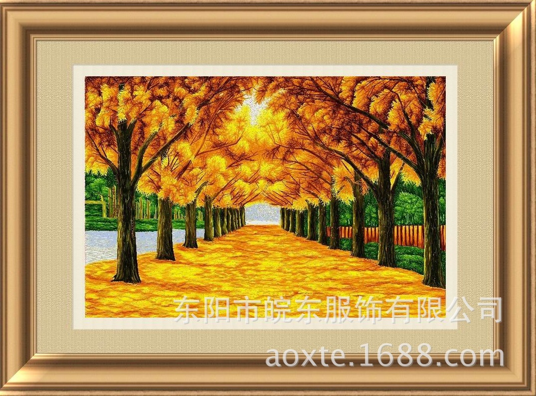 奥显特装饰画 十字绣成品-乱针绣花好月圆画 精品刺绣画 义乌批发