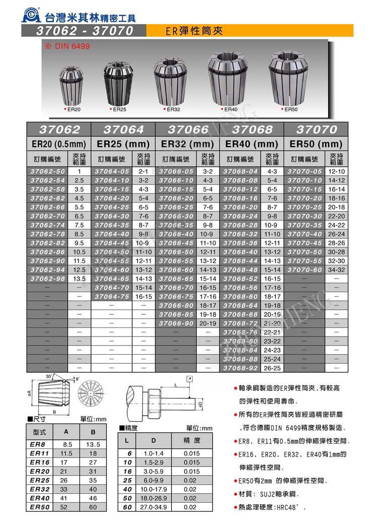 现货热销台湾米其林筒夹er筒夹弹性筒夹er16er32er弹性筒夹