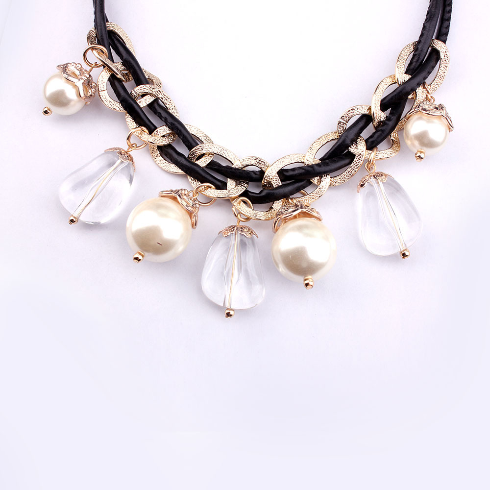 韩国时尚夸张项链大珍珠坠多层粗链条锁骨链女士韩国饰品项链