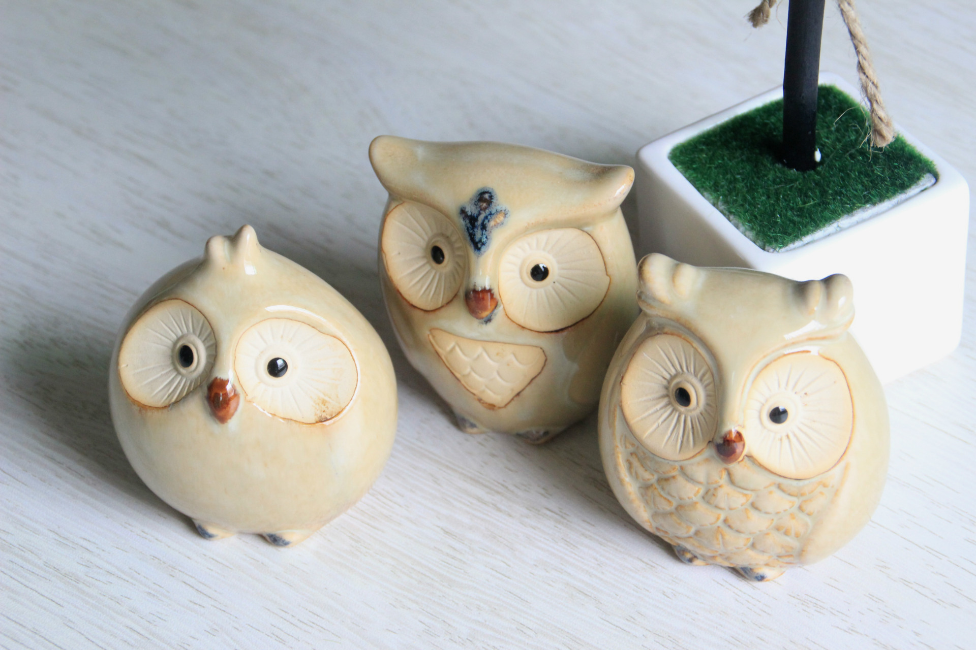 歌赋创意家居摆件 大眼萌猫头鹰陶瓷工艺品