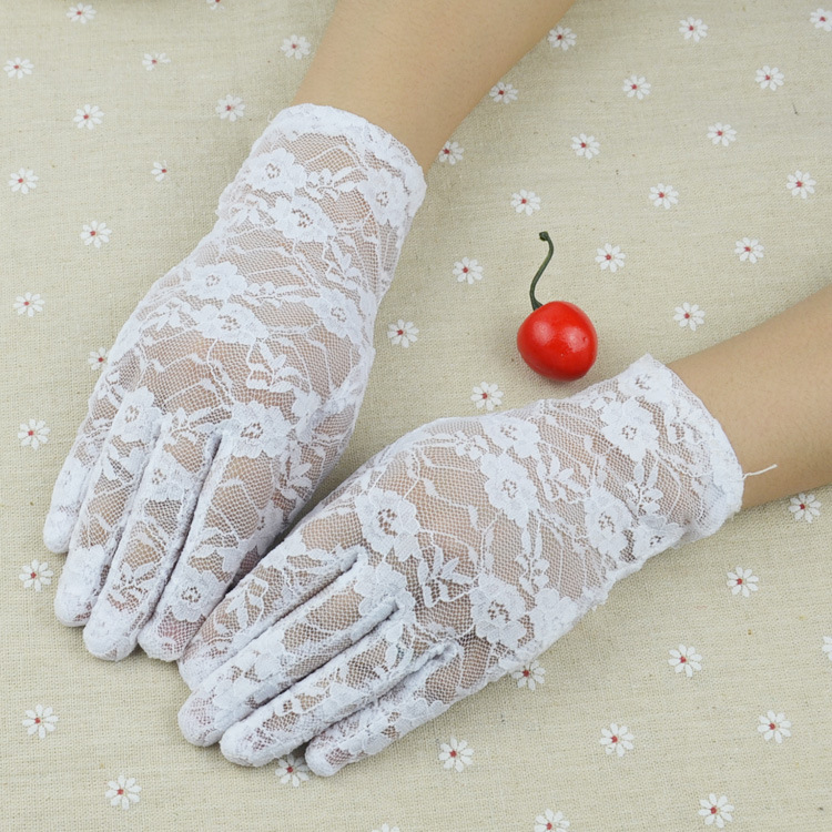 夏季防晒女士蕾丝手套新娘婚纱礼仪手套短款白色全指手套薄韩版uv