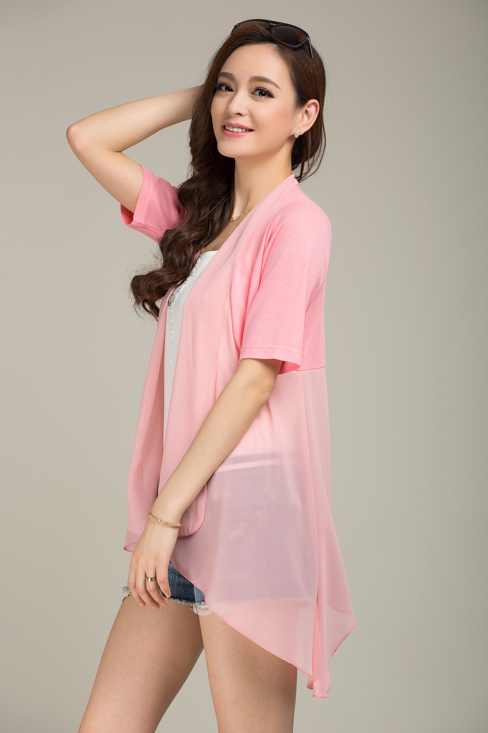 2014春夏新款时尚长袖不规则空调衫休闲雪纺衫薄外套女 披.