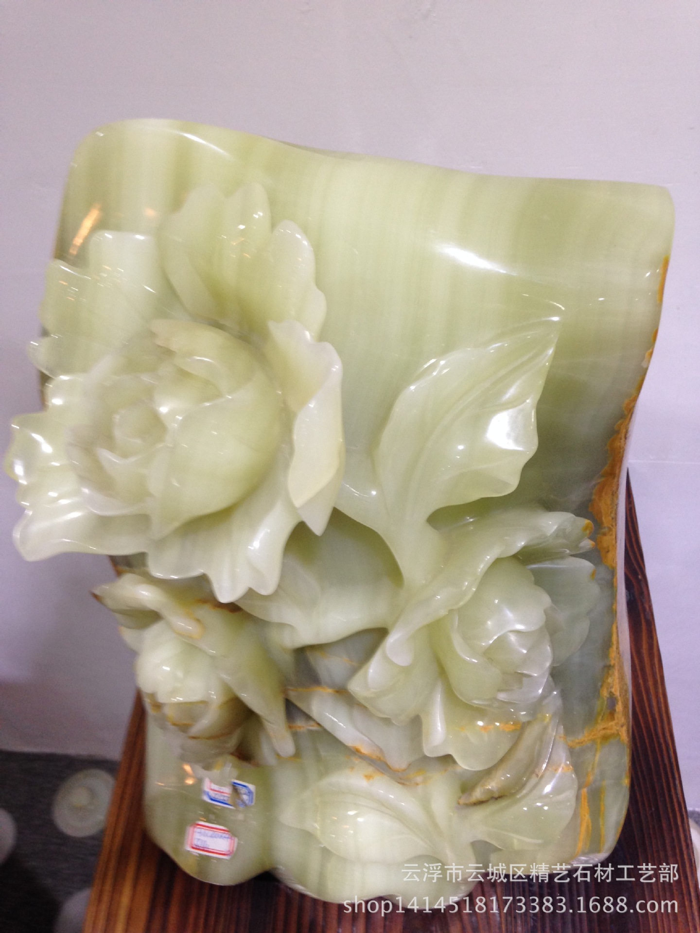 青玉牡丹花 微景观摆件 天然石头摆件 玉雕工艺品 家居摆件