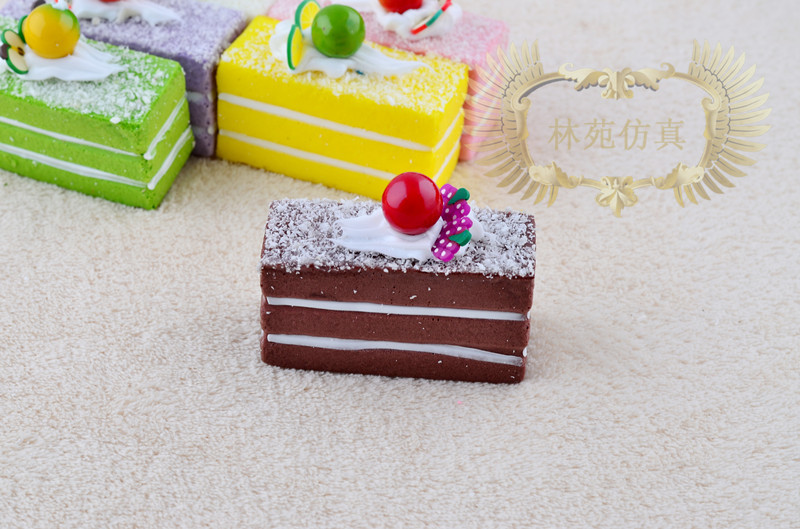高仿真蛋糕模型长方形切块彩色假水果蛋糕pu材质柔软逼真装饰样品