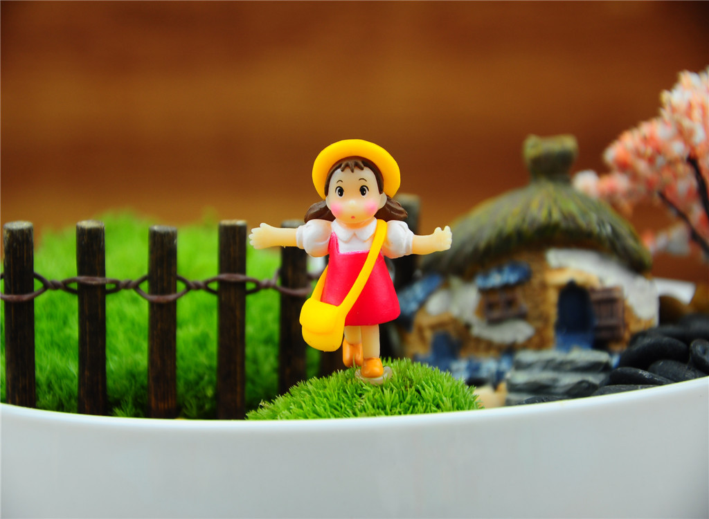 带插针 宫崎骏龙猫系列q版雨衣小梅公仔 苔藓微景观摆件 diy摆件