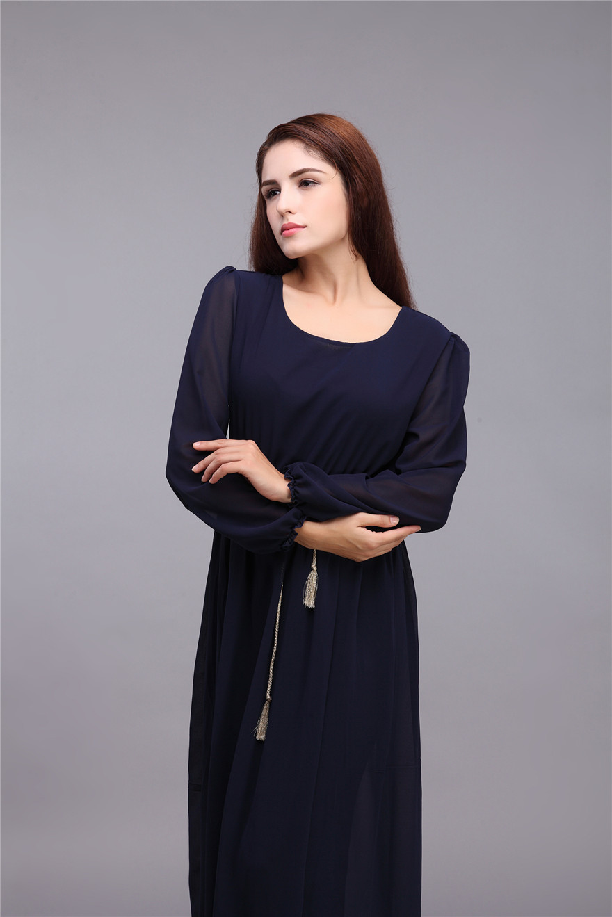 穆斯林女装长袍中东阿拉伯出口圆领长袖女长袍长裙indonesia现货