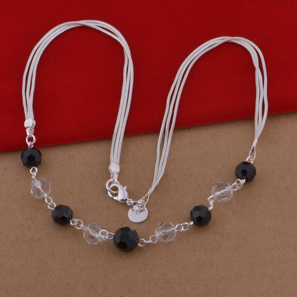 广东深圳镀925纯银项链 韩版流行 气质水晶珠项链 外贸饰品批发 现货