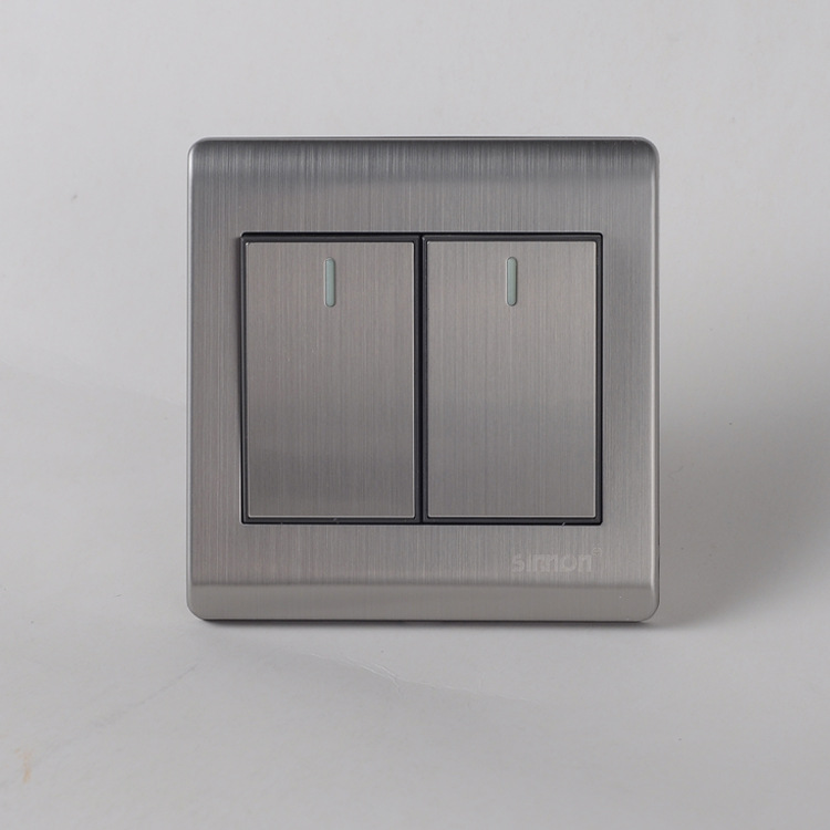西蒙墙壁开关插座面板灰色拉丝二开单控开关