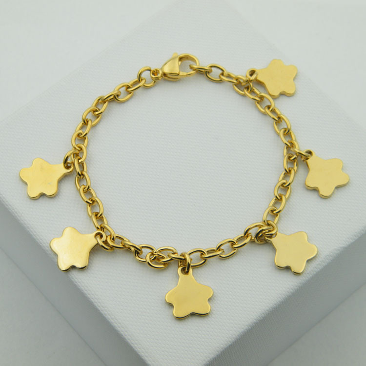 外贸货源休闲朋克风吊星星钛钢镀金色男女粗手链s.steel bracelet