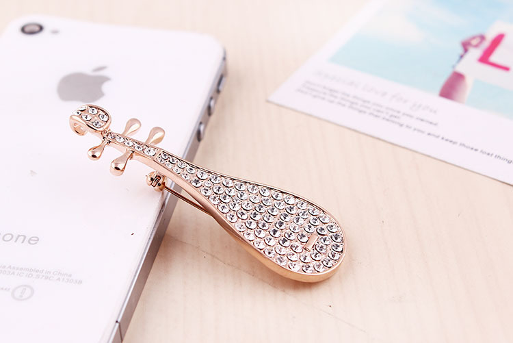 个性时尚韩版水晶琵琶胸针批发 韩国高档玫瑰金复古领针衣饰5179