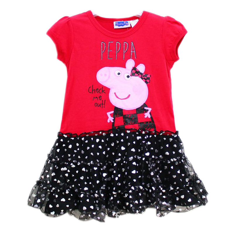 peppa pig外贸童装 女童夏款 佩佩猪图案 大红色 连衣裙 童裙