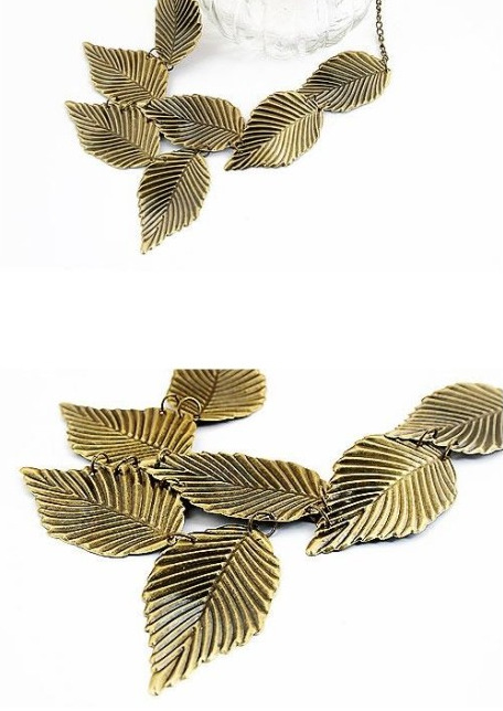 欧美时尚复古气质树叶项链花纹叶子夸张短款项链女款 cn99628