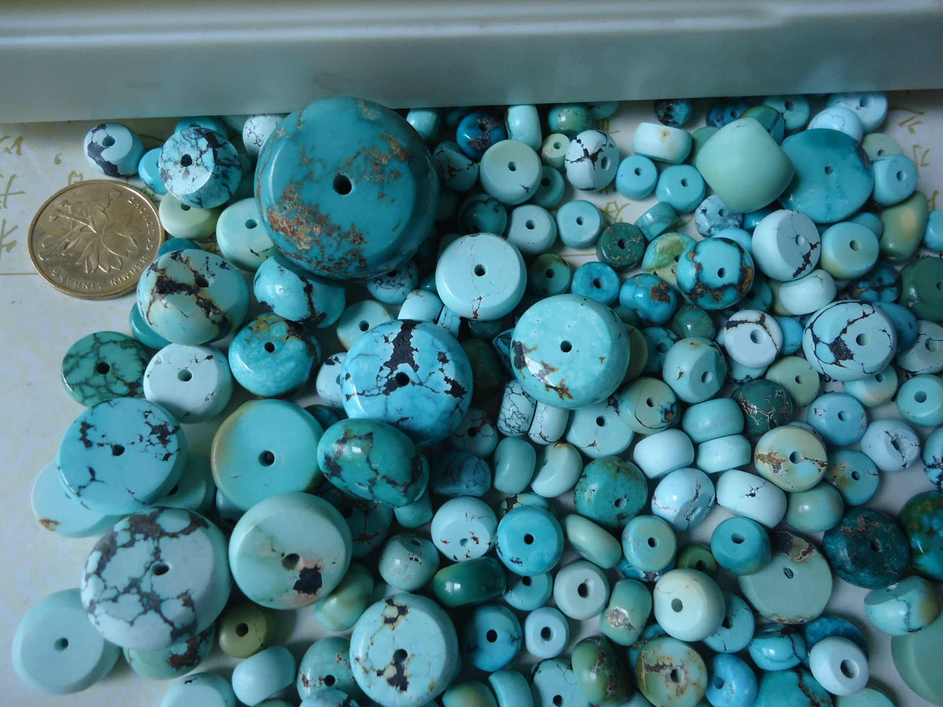 天然原矿绿松石精品瓷松算珠无任何优化支持国检