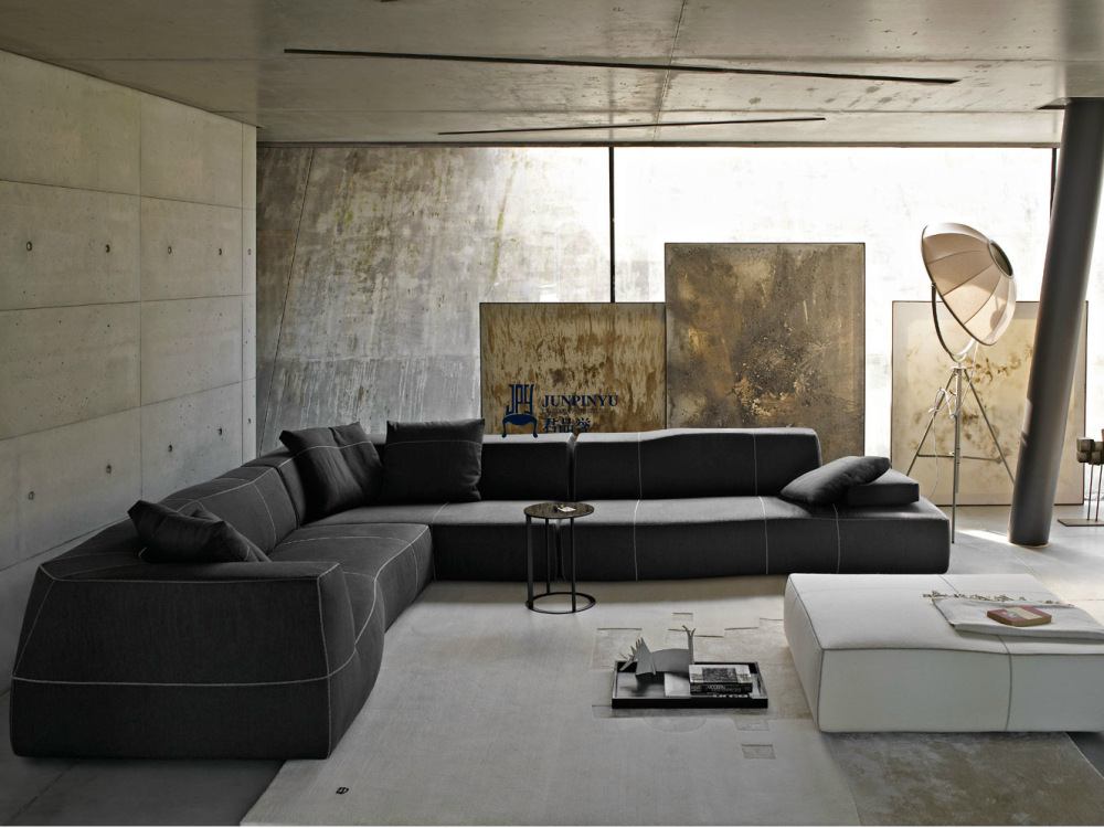 时尚布艺组合转角沙发 创意波浪形休闲沙发 适用于中高档酒店