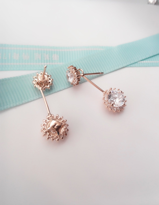 约瑟兄弟银饰批发 s925纯银大小锆石花朵耳钉