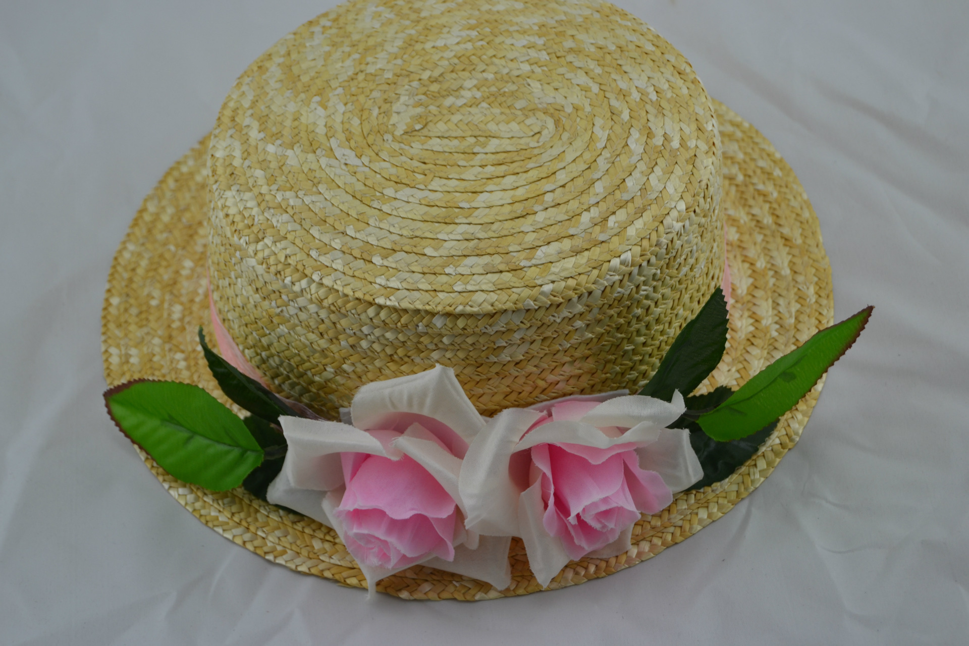 新款2朵假花款麦秆帽 遮阳帽