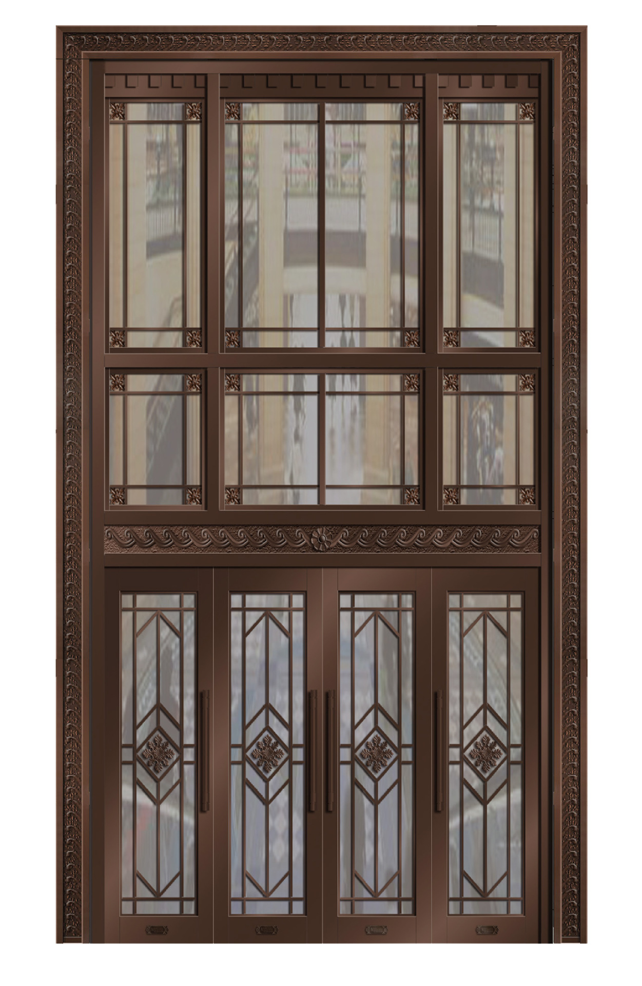 铜门按装饰用途可分为 自动两翼旋转铜门, 手动三翼旋转铜门, 别墅实