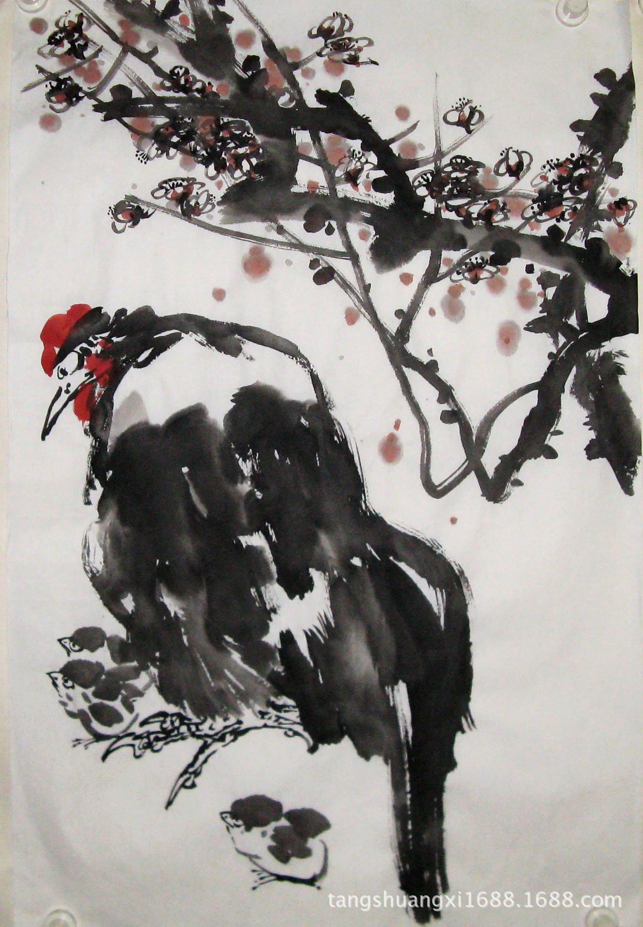 名家字画国画写意花鸟批发收藏送礼四尺三开写意公鸡报晓吉祥9091