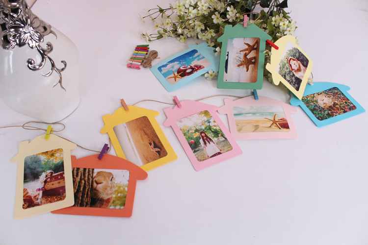 个性diy纸相框 创意相框 照片墙 彩色悬挂纸制相框 5寸房子10枚人