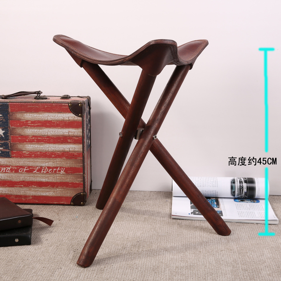 实木三脚凳 艺术櫈真皮实木脚可拆卸 功夫茶櫈茶台垂钓凳子批发