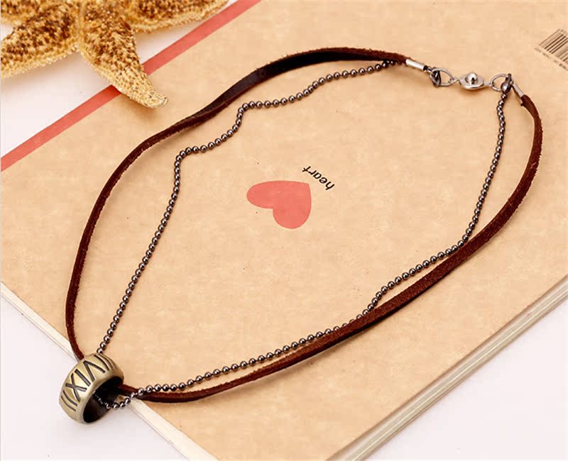 【欧美新款真皮项链 男女百搭皮项链 复古百搭毛衣项链 时尚牛皮链】