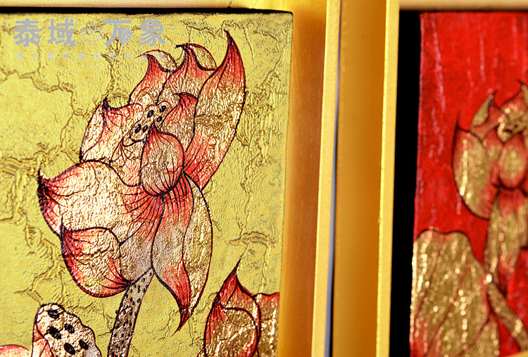 泰国定制创意手绘莲花金箔画 东南亚风格墙饰装饰壁画 家居饰品