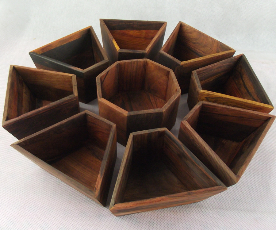 老挝大红酸枝木八角果盘佛八宝 八珍果 红木精致礼品礼品盒