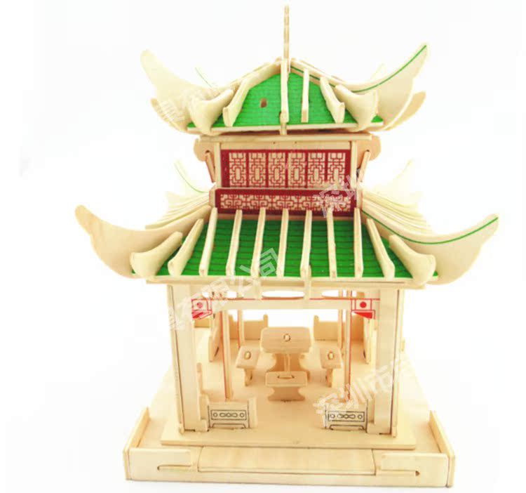 正品四联新品(爱晚亭)仿真建筑模型3d立体木制拼图玩具礼品