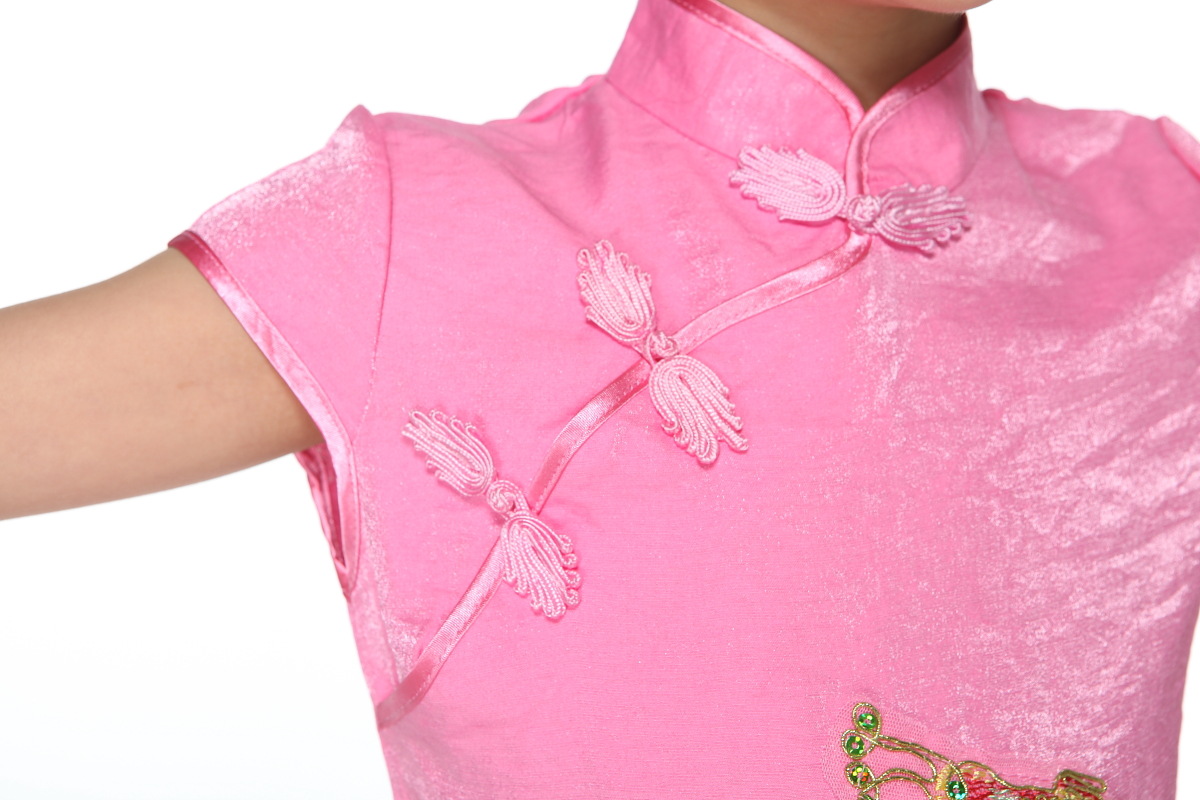 女童装公主裙儿童旗袍夏六一民族演出裙子唐装礼服 绣凤凰裙