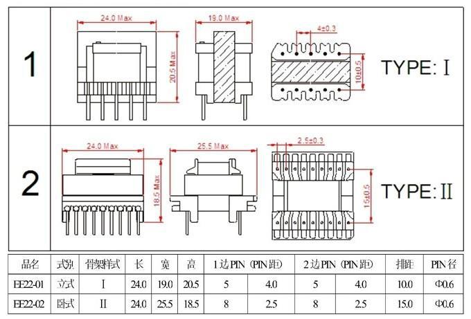 供应ee22高频变压器 ei22开关变压器 立式