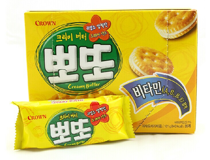 韩国进口食品 可瑞安大黄波导奶油夹心饼干 161g*12盒/箱
