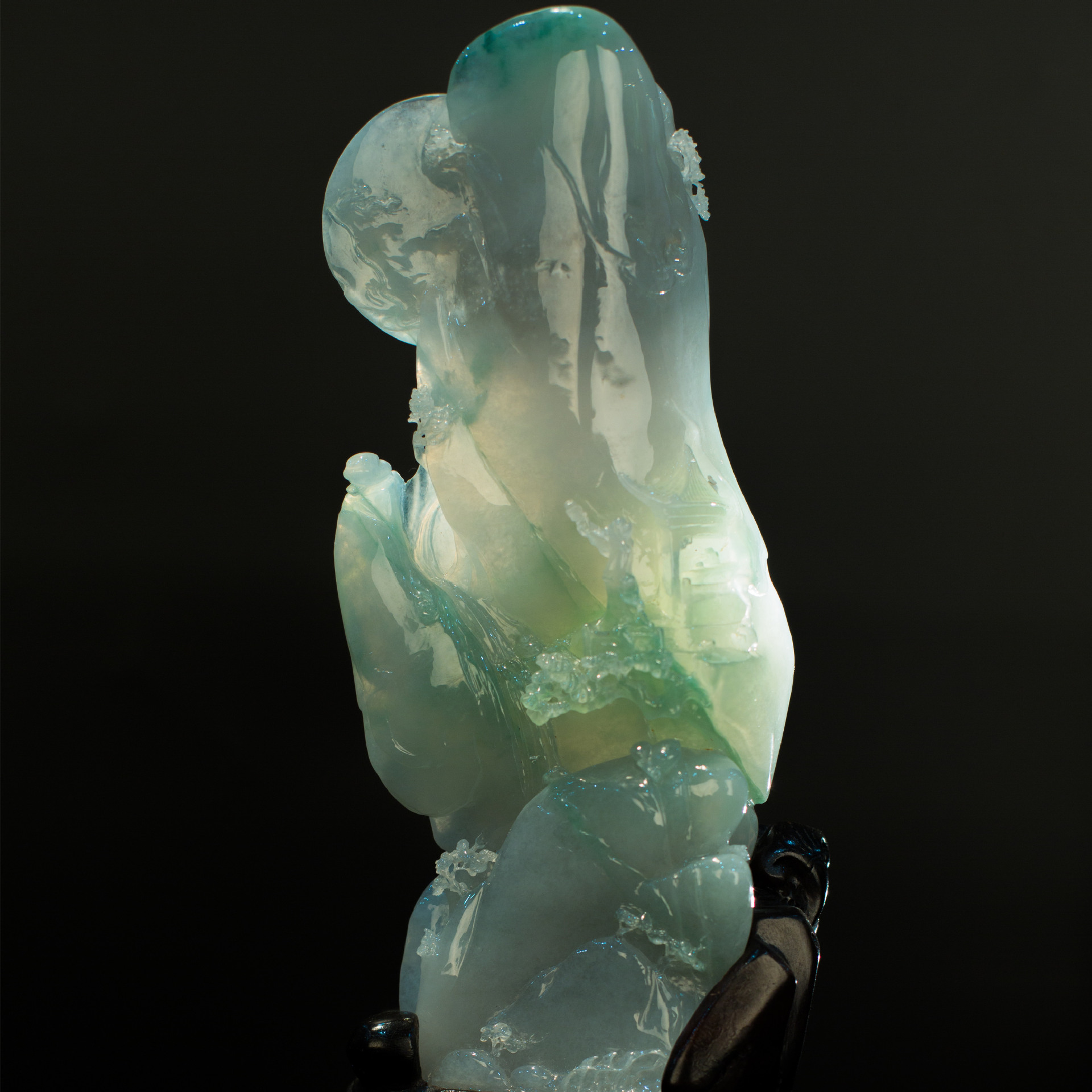 缅甸玉天然翡翠a货 冰种飘花山水翡翠摆件 冰种山子 可出证书