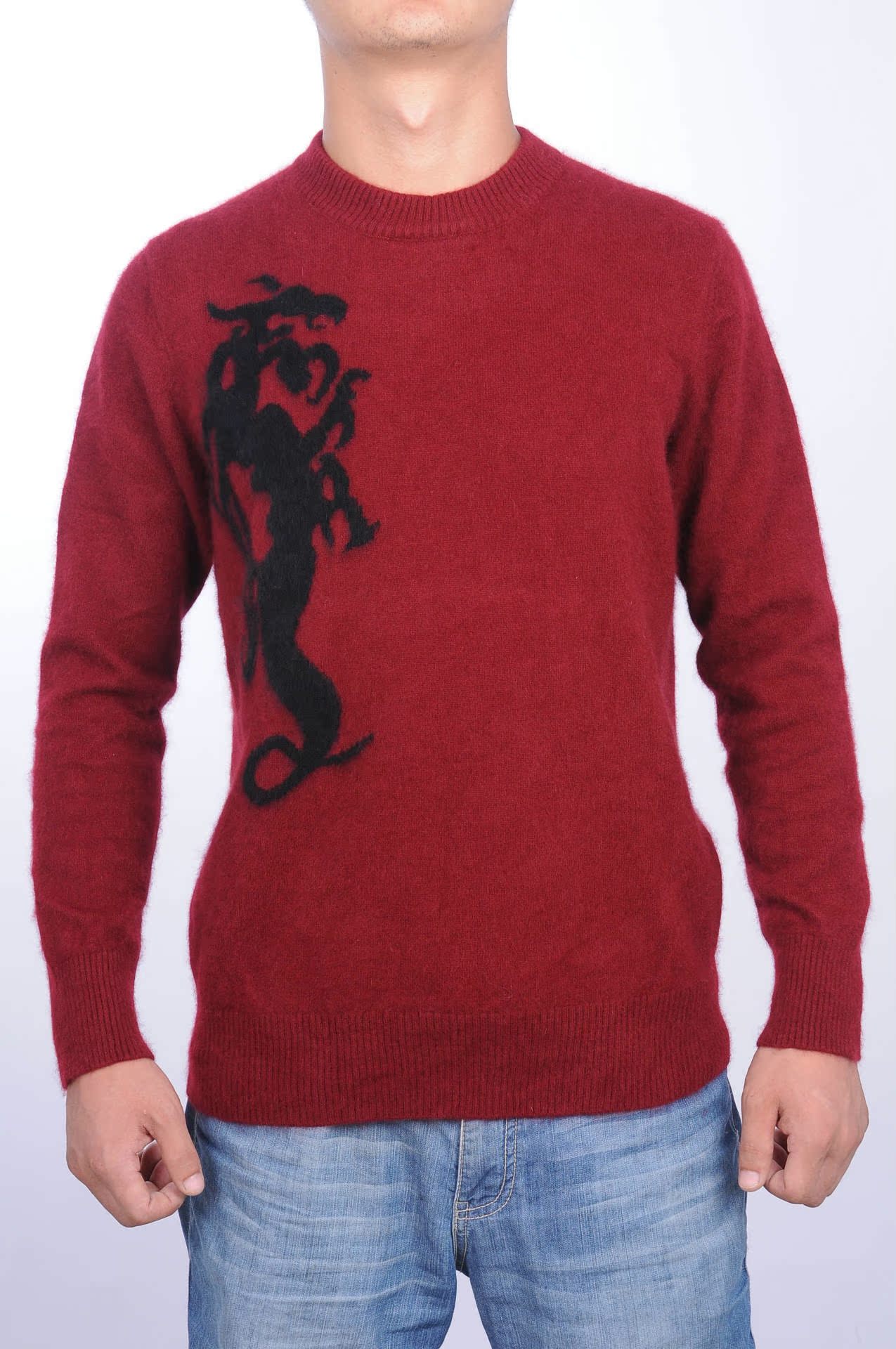 男式貂绒衫圆领短款龙图案貂毛衫男士针织打底休闲貂绒毛衣貂绒衫图片