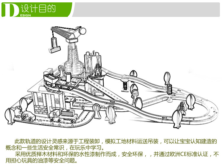 acool toy 出口意大利 櫸木80件工地運輸軌道套裝兼容托馬斯火車