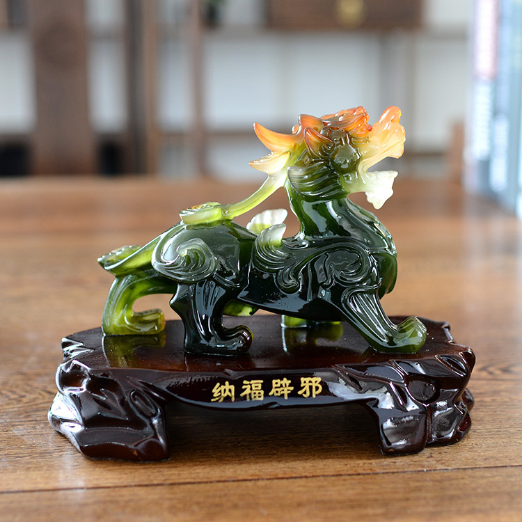 墨玉如意辟邪 墨玉貔貅树脂家居工艺品 招财纳福麒麟摆件高档礼品
