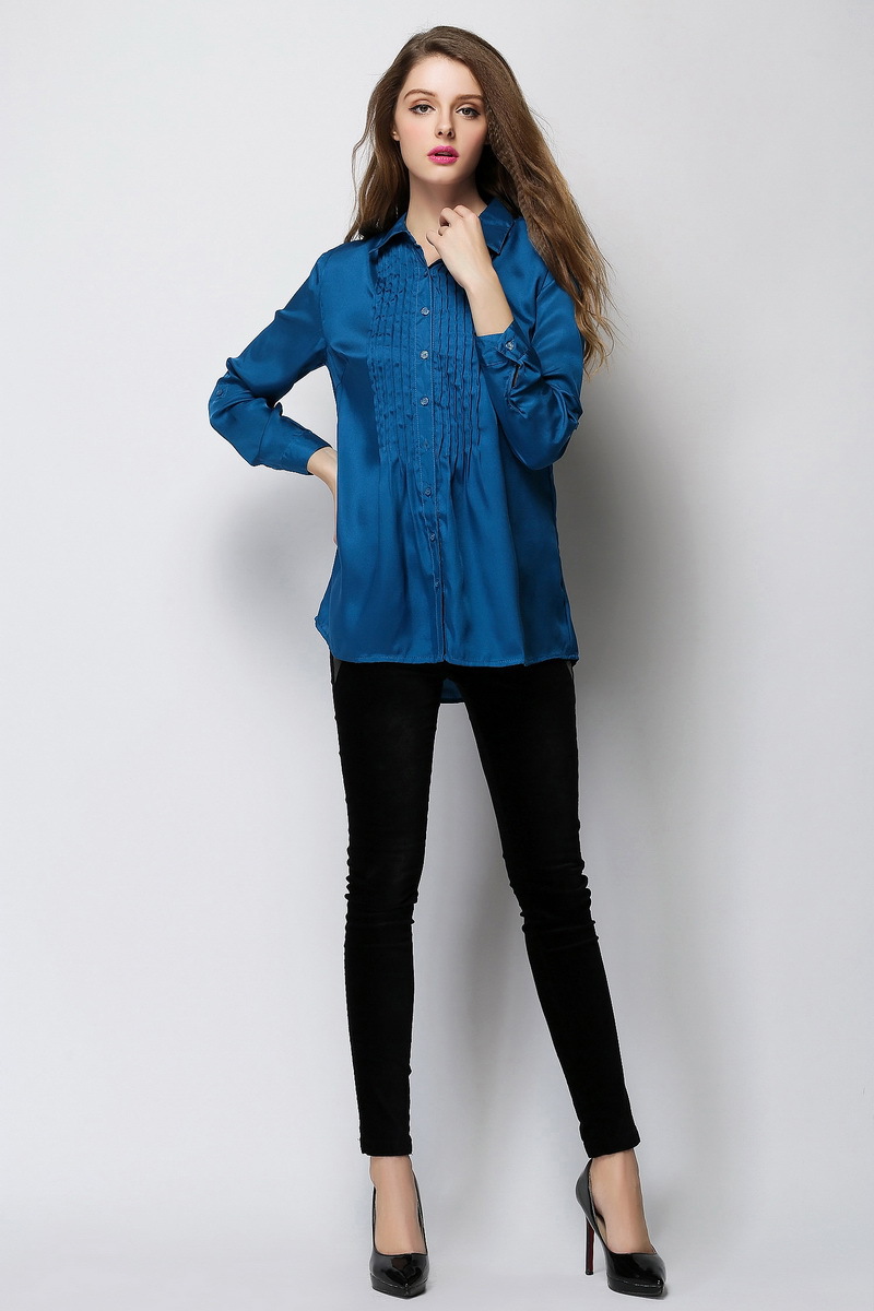 a1006# 供应外贸库存服装 美国单 女式 雪纺长袖纯色 衬衫图片_13