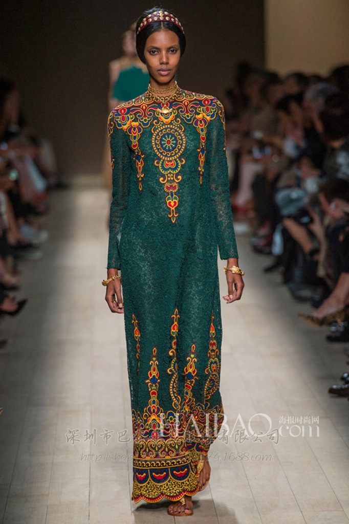 一件代发欧美2014春夏女装新款 高端华丽复古宫廷刺绣花蕾丝长裙