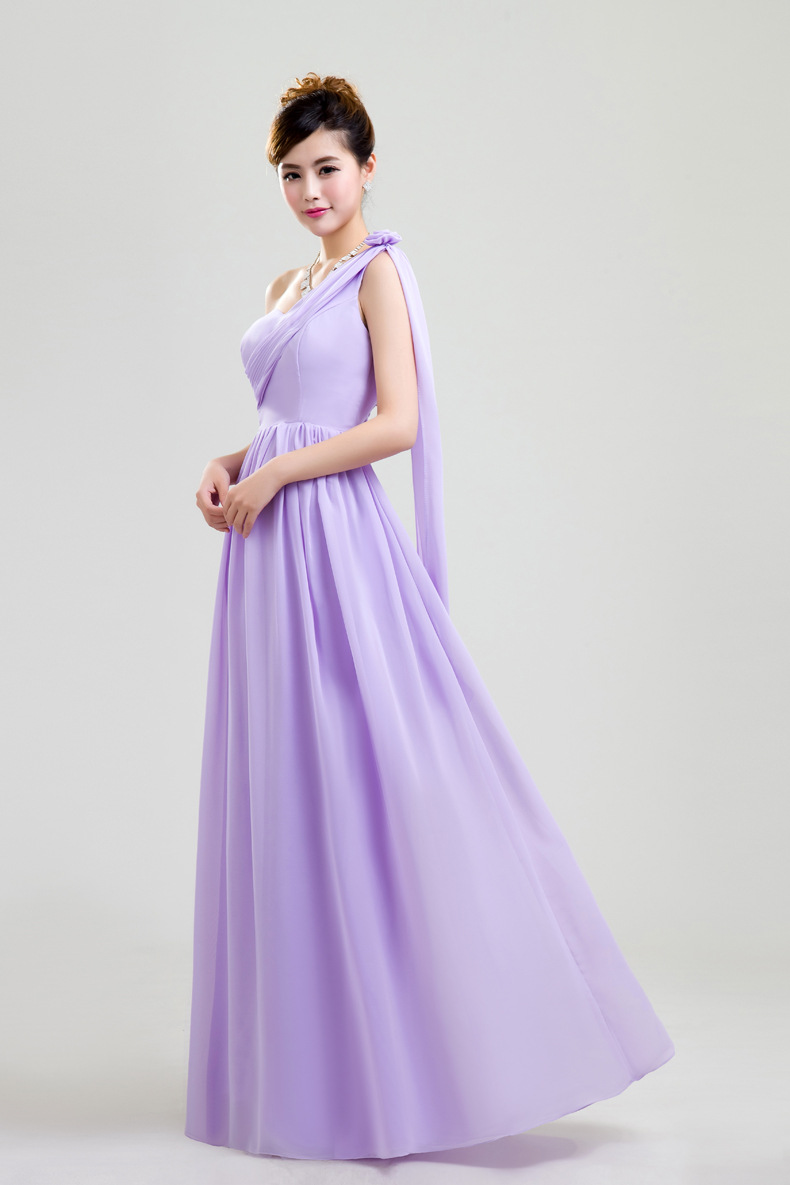 2014秋冬新款紫色伴娘团礼服长款修身姐妹裙年会礼服演出伴娘礼服