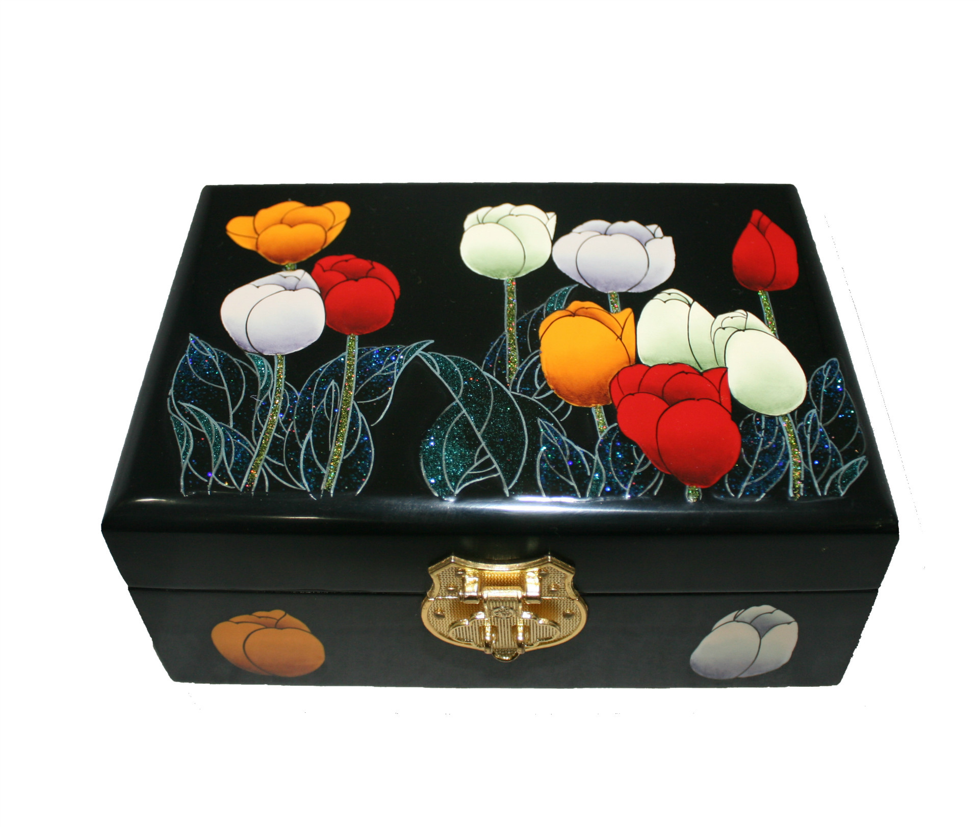 扬州漆器 彩绘精美郁金香首饰盒 特色工艺品礼品