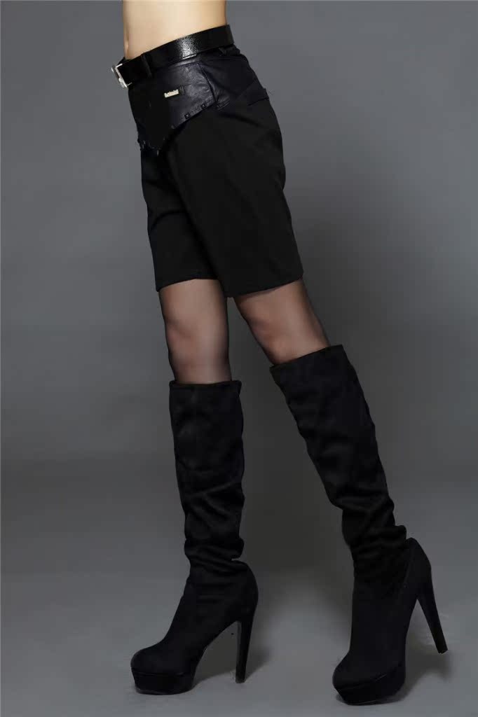 2014秋冬新款大码女装欧美五分哈伦靴裤女裤皮短裤女式休闲打底裤