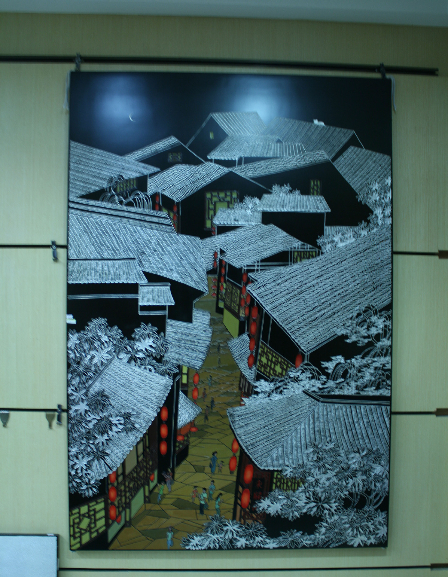 扬州漆器 精美扬州东关街夜景手工漆画 家居装饰