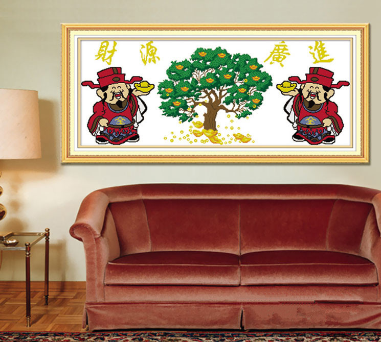 h1194财源广进摇钱树百分百精准印花十字绣,生意兴隆系列